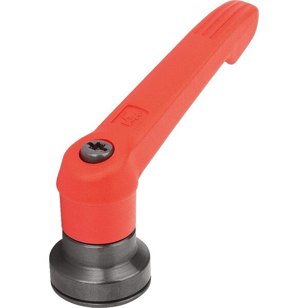 Adjustable Handle W Clamp Force Intensif Size:2, M08, Plastic Red Ral3020, Comp:Steel Black Oxidized